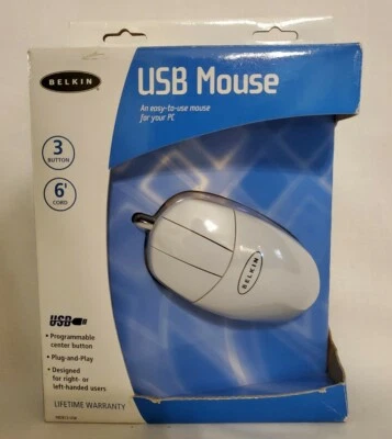 Belkin USB Mouse F8E813-USB P56748 3 Button Programmable NEW NIB NOS - Image 1 of 4