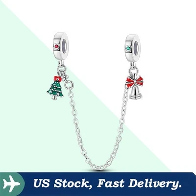 KUNSIR 925 Sterling Silver Christmas Tree Bell Safety Chain Charm For Bracelet - Image 1 of 4