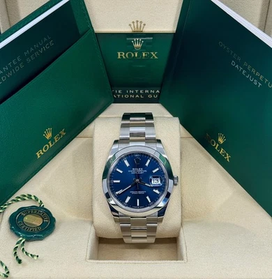 Rolex Datejust 41 mm sin usar, acero inoxidable, azul, Oyster, 126300, fecha 2025 Foto 1 de 4