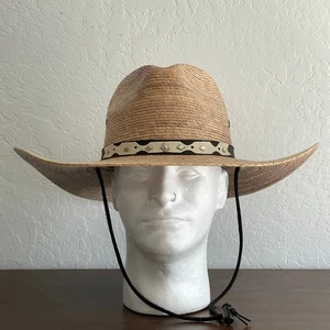 Bonanza Hats Palm Leaf Banded Cowboy Hat Chin Strap Natural made in Mexico Large - Picture 1 of 8