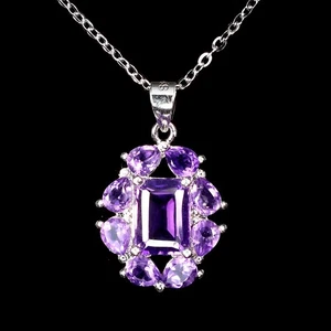 925 Sterling Silver Necklace Octagon Amethyst 8x6mm Natural Gemstone Jewelry 18 - Picture 1 of 13