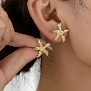 1 Pair Starfish Earrings, Zinc Alloy Ocean-Inspired Studs, Daily Wear Jewelry - Picture 1 of 6
