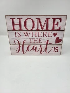 Zuhause ist wo das Herz ist 6" x 8" Holz Dekor Rot Liebe Familie Valentinstag - Bild 1 von 7