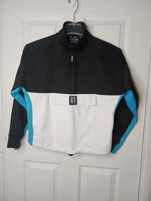 Chaqueta deportiva DKNY unisex para hombre bolsillos pequeños cordón negro azul blanco cremallera  Foto 1 de 4