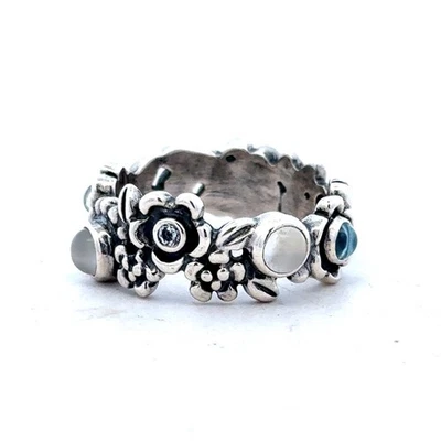 Diseñador Pandora 925 Plata Esterlina Piedra Lunar Topacio Blanco Naturaleza Anillo Serenidad Foto 1 de 4