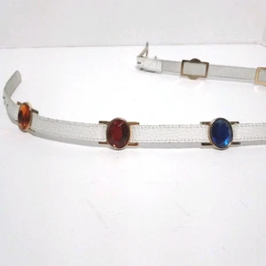 Cinturón de cuero vintage talla pequeña mediana, años 80 estrás blanco glamoroso estrás usado en excelente estado - Imagen 1 de 12