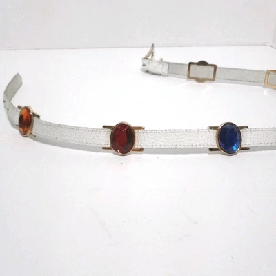 Cinto de couro vintage tamanho pequeno médio, anos 80 strass branco glamour strass excelente estado usado - Imagem 1 de 4