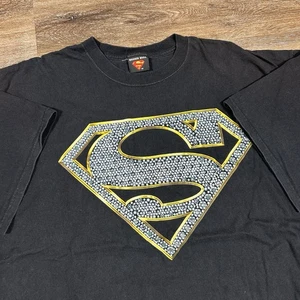 Camicia Vintage Warner Bros Superman Uomo Nera XL Diamante Strass Retrò Rara - Foto 1 di 7