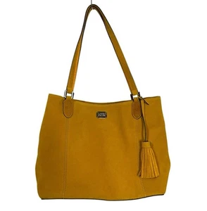 Lauren Ralph Lauren Suede Leather Tote Bag Gold Mustard Yellow LRL NWOT Fall - Picture 1 of 17