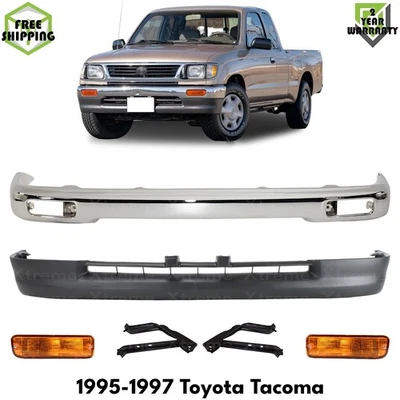 Front Bumper Chrome Steel & Bumper Brackets Kit For 1995-1997 Toyota Tacoma - Imagem 1 de 4