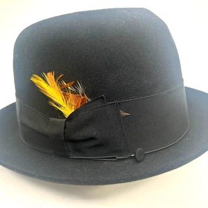 Borsalino Fedora Hat "Rex" Black Fitted Dapper Classic Size 7 -1/4 Excellent - Picture 1 of 10