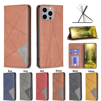 Magnetic Leather Flip Stand Card Wallet Case For iPhone 16E 15 14 Pro 13 12 11 - Image 1 of 4