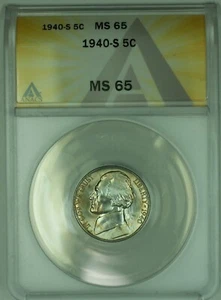 1940-S Jefferson Nickel Toned 5C ANACS MS 65 (51) A - Picture 1 of 2