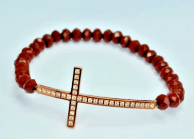 Pulsera elástica de cuentas de vino "Cruz horizontal" de acero por diseño - Cristales - NUEVA Foto 1 de 4