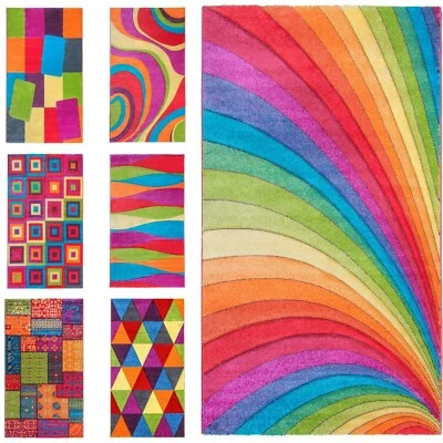 Rainbow Living Room Rug Large Colourful Kids Mat Multi Bedroom Carpet - Image 1 of 4
