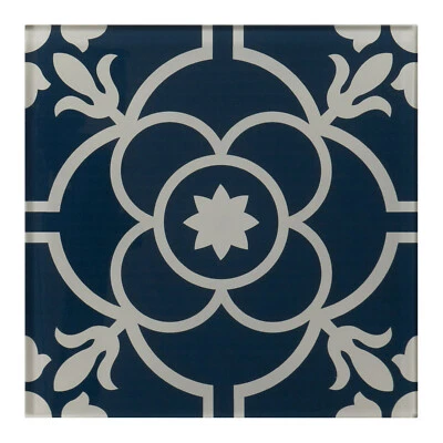 "Azulejo de mosaico de vidrio moderno con patrón marroquí azul real de 8"" x 8"" para cocina" Foto 1 de 4