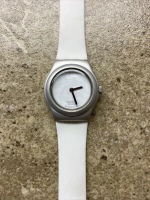 Swatch Irony Aluminum White Lady Watch Silicone Band RARE! - Image 1 of 4