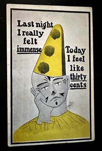 Sad Clown in Yellow Hat~Had a Rough Night ~Antique 1911 Greeting Postcard~d789 - Picture 1 of 2