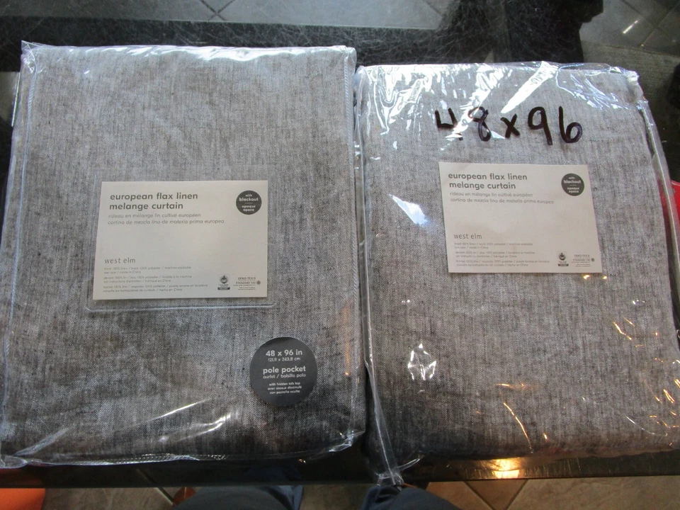 2 West Elm Belgian Linen melange blackout drapes curtains panel 48 96 slate New - Image 1 of 1