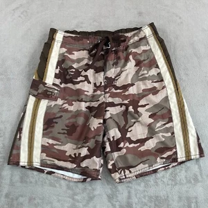 Vintage Ocean Pacific Board Shorts Men 32/34 Brown Camo Cargo Lined Surf Beach - Picture 1 of 8