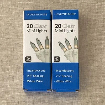 Lote de 2 mini luzes de Natal transparentes Northlight 20 espaçamento de 2,5" - fio branco - Imagem 1 de 4