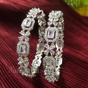 Indian Silver American Diamond Bangles Set/ Set Of 2 Cubic Zircon Bangle Jewelry