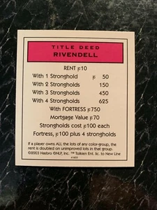Monopoly  LORD OF THE RINGS   Trilogy Edition   Rivendell   TITLE DEED CARD 2003 - Picture 1 of 2