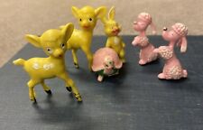 Set of 6 Vintage Whimsical Hard Plastic Miniature Animals Hong Kong Poodle Deer