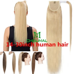 14''-30'' clip on Ponytail real Human Hair Comb Pony Tail Hair Extensions - Picture 1 of 25