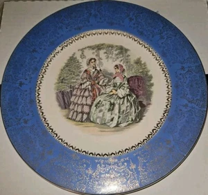 Vintage USA Salem Warranted 23 Karat Gold Victorian Ladies Dinner Plate Blue Rim - Imagen 1 de 6