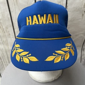 Truckermütze Hawaii Kopfbedeckung Vintage Gold Blätter Seil HAWAII buchstabiert blau Mesh - Bild 1 von 10