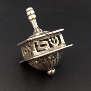Vintage Dreidel Silver 925 Hanukkah Judaica Sevivon Spinner Israel Hebrew Gift - Picture 1 of 20