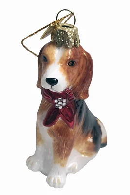 Beagle Perro Vidrio Navidad Adorno-Kurt Adler Gemas Nobles Arco 4" KA413-NB0900 Brn Foto 1 de 2