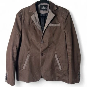 Barabas Mens Brown Blazer Jacket Contrast Trim Modern Fit Two Button Casual Sz L - Picture 1 of 10