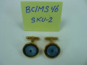 Men's Cufflinks Round Stainless Steel & Gold plated, Mother of Pearl & ONYX - Picture 1 of 2