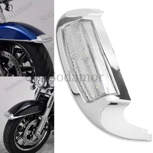 Chrome Front LED Fender Tip Light For For Harley Touring Electra Glide 2014-2023 - Picture 1 of 19