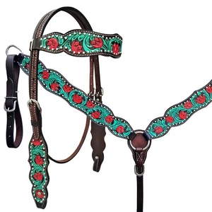 Hilason Western Horse Headstall Breast Collar Tack American Leather Dark Brown - Bild 1 von 3