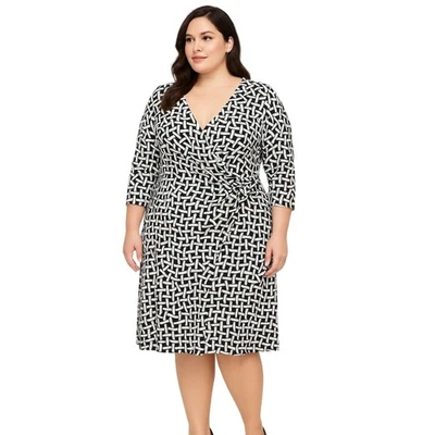 Vestido ROZ & ALI Mujer Talla 22W Multicolor Manga Dividida Geométrico Moderno NUEVO Foto 1 de 4