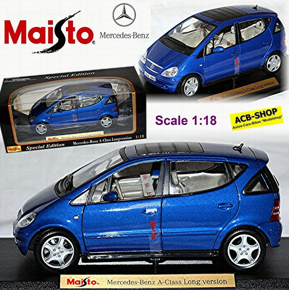 Mercedes Benz A-Clase V168 Longversion 2001-04 Azul Metálico 1:18 Maisto 31630 - Imagen 1 de 4