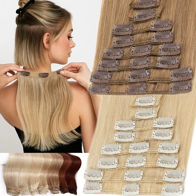 CLEARANCE Clip In Real Remy Human Hair Extensions Full Head 8Pieces Subtle Brown - Image 1 of 4