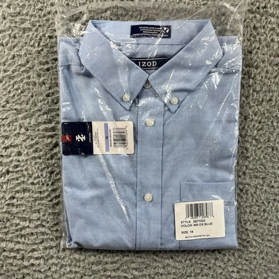 CAMISA IZOD OXFORD NIÑOS TALLA 18 AZUL ABOTONADA MANGA LARGA NUEVA CON ETIQUETAS NUEVO CUELLO Foto 1 de 4