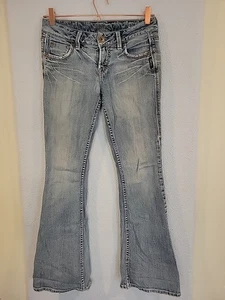 Jeans vintage Y2K argento Eden lavaggio chiaro denim etichetta taglia 27x31 vita bassa svasati - Foto 1 di 9