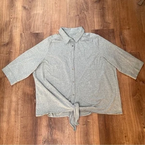 Top a presión Belle by Kim Gravel talla 3X cuello elástico corbata gris informal cómodo - Imagen 1 de 11