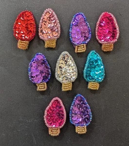 9 Vintage Christmas Button Covers Sequins and Seed Beads Multi Color Tree Lights - Picture 1 of 7