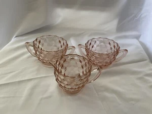 Vintage Cube Pink Jeanette Pink Depression Glass Open Creamer 2 Sugar - Picture 1 of 3