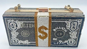 Beaded Money Bling Women's Purse, Clutch Unbranded 8”x4”x2.5”,Yellow lining READ - Picture 1 of 16
