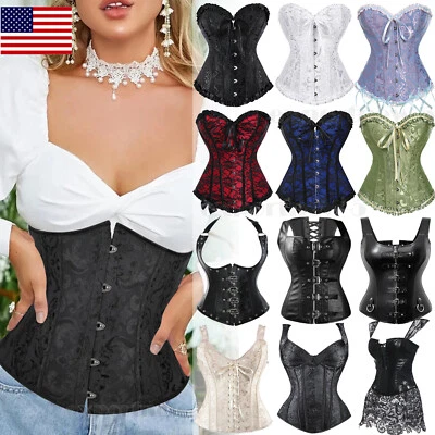 Bustier espartilho top feminino overbust com cadarço cintura desossada treinador lingerie burlesca - Imagem 1 de 4