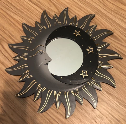 VTG MOON & STARS MIRROR 16” Hand Carved & Painted NEW GRAY Cover