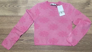 Girl's Cropped Zara Lightweight Pink Sparkle Flower Sweater in Size S Small - Picture 1 of 6
