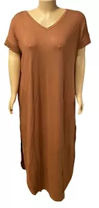 Plus Size Maxi Dress with Pockets Camel 3XL - Picture 1 of 2